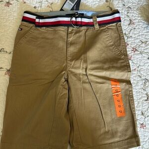 Brand new boys shorts, Tommy Hilfiger. New with tags and cloth belt, khaki color